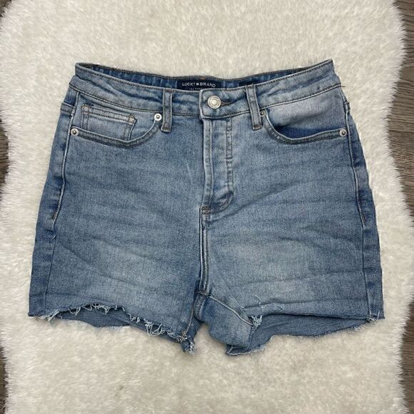 Lucky Brand High Rise Shorts Embroidered Rainbow Clover Leaf Sz 2 26 Short Raw H - Picture 3 of 8